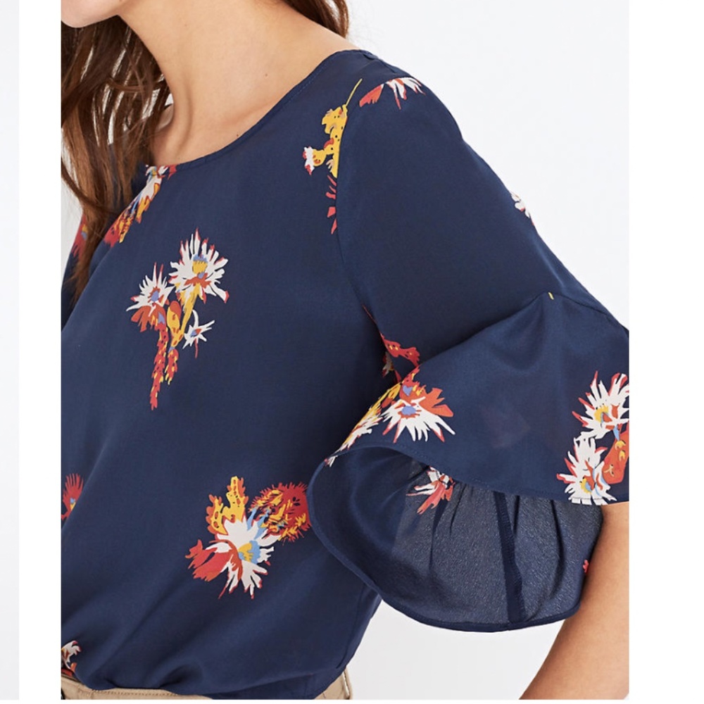 Madewell Silk Ruffle-Sleeve Top in Cactus Flower